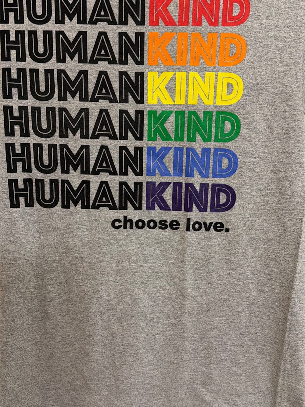 'Human Kind' Graphic Tee - Gray Rainbow Lettering